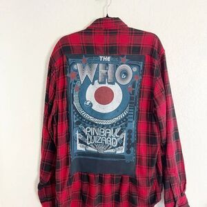 The Who, Johnny Cash, and other bands upcycled on Flannel shirts various sizes